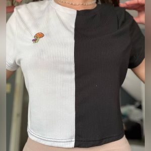 cropped half white half black T